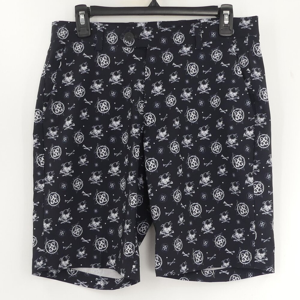 G/FORE Maverick Skull & Cross Tees AOP Black Athletic Performance Golf Shorts 30